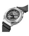 Casio G Shock Metal Covered Silver/Black Round Analog+Digital World Time Multi-Function Black Resin Band Watch-GM-2100-1ADR. 