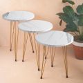 STM 3 Legs Table With Marble Texture Wooden Top Single Piece and 3 pieces Set. 