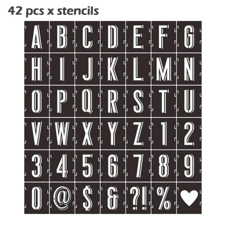 42 pcs Alphabet Stickers Chalkboard Symbol Number Interlocking Template Stickers Wood Alphabet Letter Stencil Stamping Embossing Template