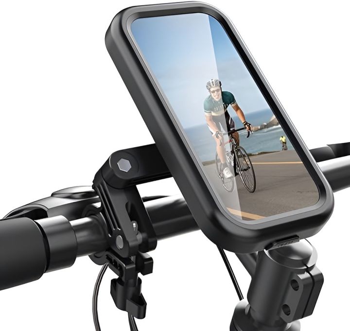 Bike Phone Holder Waterproof, Motorcycle Phone Mount, iPhone Bike Handlebar Mount, Double 360°Rotations, Compatibility with 18-35mm Handlebar and Suitable for 4.7-6.8 inch Smartphones