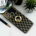 Xiaomi Redmi 12c / Golden Electroplating Rohmbus Pattern Case / Silk Shine Camera Protection / Soft Case With Logo Hole / Mobile Cover. 