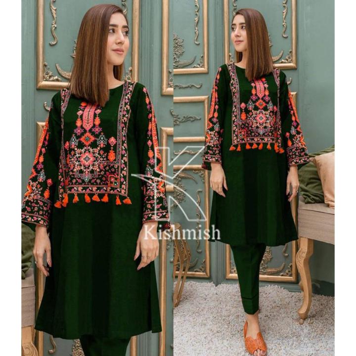 Stylish Embroidered Dress For Women (Two Piece Suit) Casual Embroided Dresses For Women