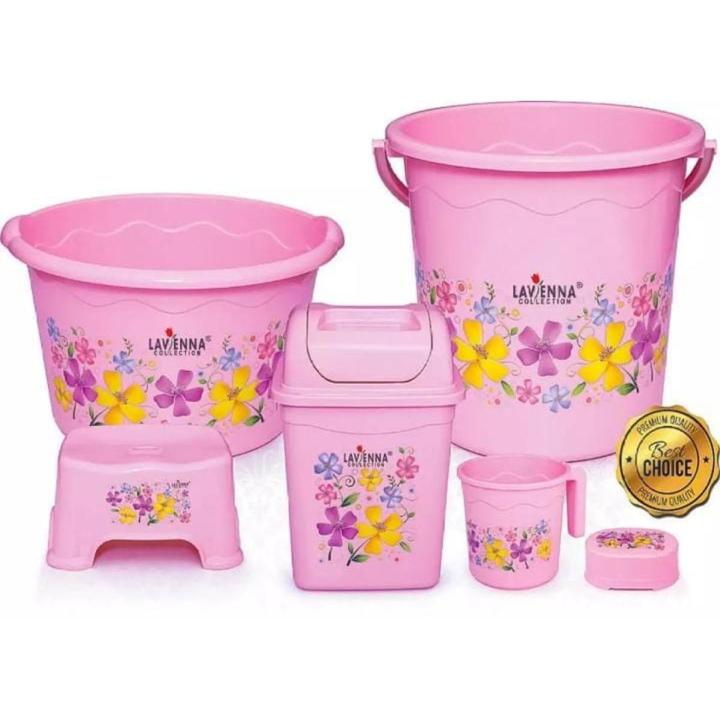 Bath Set/ Plastic Bath Set/ Bath Set For Washrooms (Laveena 6 pieces Bath Set)