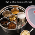 Imported Stainless Steel Round Masala Dabba Spice Storage Box for Kitchen 7 Deep Katori With Box And Silicon Lids. 