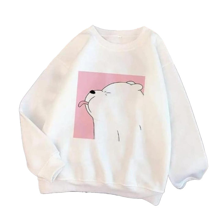 White Panda Fleece Full Sleeves Pull Over Sweatshirt For Women - Stay Cute And Comfy With A White Panda Sweatshirt