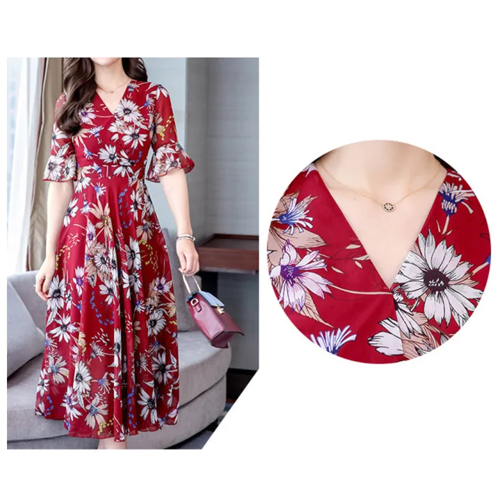 Yfashion%20Summer%20Floral%20Printing%20A-line%20Skirt%20For%20Women%20%20V-neck%20Short%20Sleeves%20Dress%20Flared%20Sleeves%20Midi%20Skirt%20color%20-%20Image%207