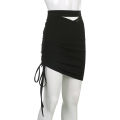 Women Skirt Solid Color Sext Hollowed Hips-wrapped Skirt Drawstring Irregular High-waisted Short Skirt. 