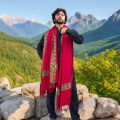 Kamaal Khan Red Iraqi Style 4 Border Chadder / Shawl / Dastaar For Men SHL-182-4. 