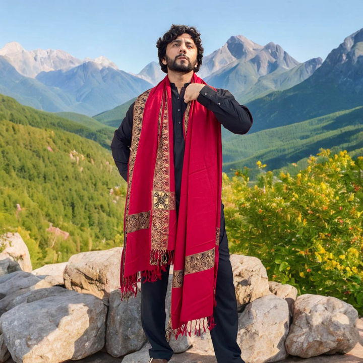 Kamaal%20Khan%20Red%20Iraqi%20Style%204%20Border%20Chadder%20/%20Shawl%20/%20Dastaar%20For%20Men%20SHL-182-4%20-%20Image%205