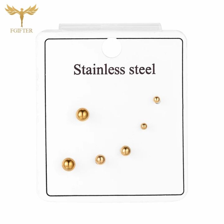 Minimalist Ball Earrings Set Stainless Steel Jewelry Accessory 2 3 Holds Lobe Piercing Stud Ear Rings for Men Women Girls Unisex