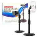 Adjustable Mobile Phone Stand Holder for Desk with Round Base, Retractable Arm, Non-Slip, Foldable, and Ergonomic Design for Comfortable Viewing and Charging, Compatible with Smartphones and Tablets. 