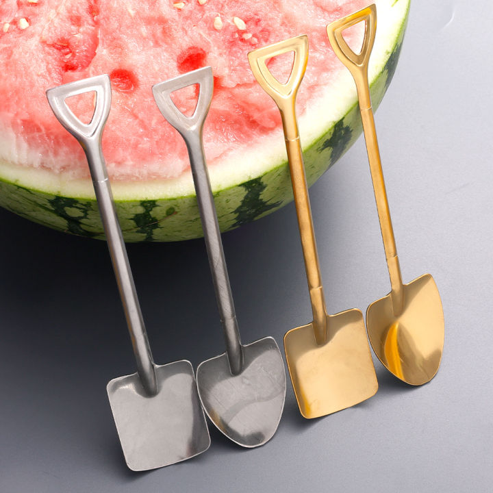 1/4Pcs Stainless Steel Spade Spoon Creative Retro Dessert Watermelon Spoon Tip And Square Shovel Ice Cream Tip Spoon