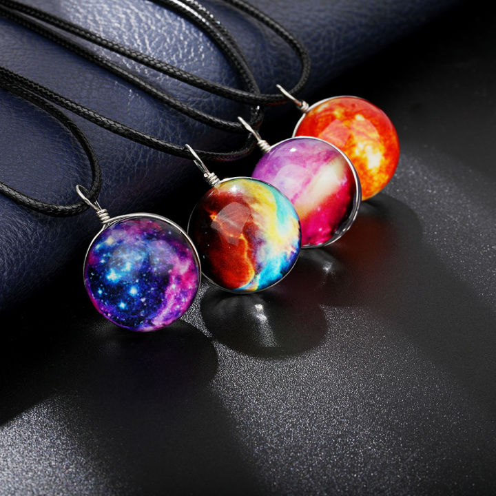Wholesale Fantasy Universe Star Handmade Leather Rope Glass Crystal Astronomical Ball Pendant Necklace Jewelry