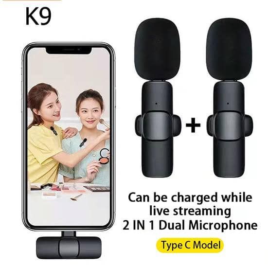 Wireless MIC K8 MICROPHONE Vlogging Mic with Microphone Accessories  Video for Type C Android, IOS Lightining & 3.5mm Jack