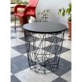 METAL WIRE REMOVABLE WOOD TOP ROUND COFFEE SIDE TABLE STORAGE BASKET TABLE (16 x 16 x 18.5). 