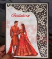 Luxury Wedding Invitation Card – Bride & Groom Illustration | Premium Mehndi, Barat, Nikah & Walima Cards. 