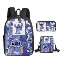 2023 New Stitch School Bag, Stitch Three-piece Set, Primary School Student Printed Cartoon Backpack, Shoulder Bag, Pencil Case Set. 