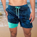 Swimming Shorts Soft Fabric Double-layer Elastic Waist Drawstring Men Swimwear. 