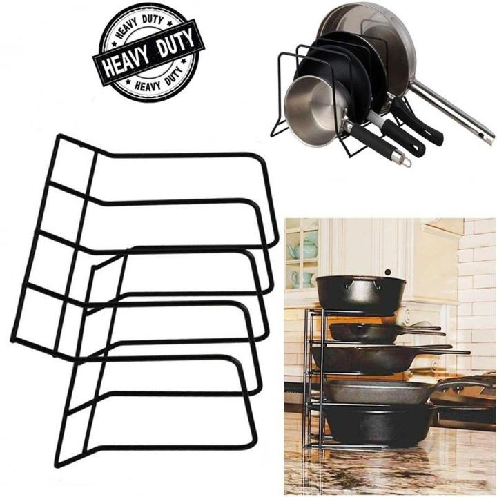 Heavy Duty Durable Metal Wire Frying pan Rack/kitchen Counter Pot Organizer /Pod lids, Bake ware, Serving Trays, Ceramic Crystal Tray Storage Rack Organizer/Frying pan Lids Storage Kitchen Cabinet Drawer Rack Organizer