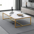 Coffee Table Open Rectangle Table Faux Marble Coffee Table with Metal Frame, Center Table for Living Room or Reception Room. 