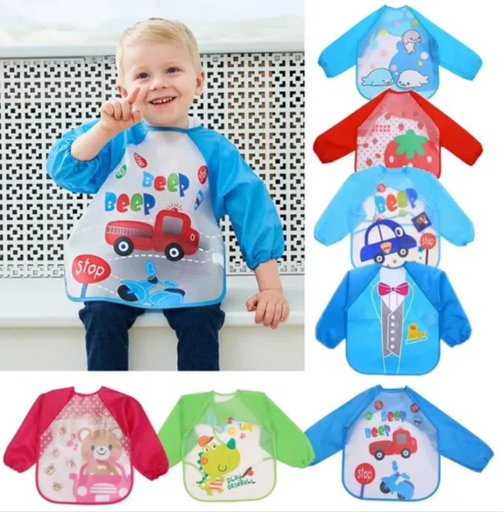 Baby Bibs Waterproof Baby Bibs Waterproof Appron Baby Aprons With Sleeve Bibs For Baby Boy Waterproof Bibs For Baby Girl Apron For Kids - MultiColor - 1Pc