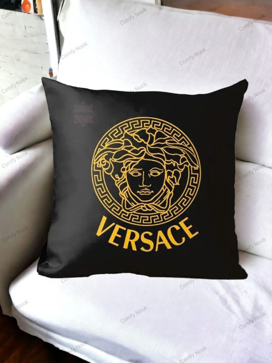Versace Laser Velvet Cushion Covers, With Gold And Silver Applic Work, Smooth Silk Back Fabric  with a Side Zip Soft Cushion Covers for Spring Sofa, Living Room, Couch, Bed, Home Decor | Cushion | Decorative Cushion-16"x16"Inch By Comfynook