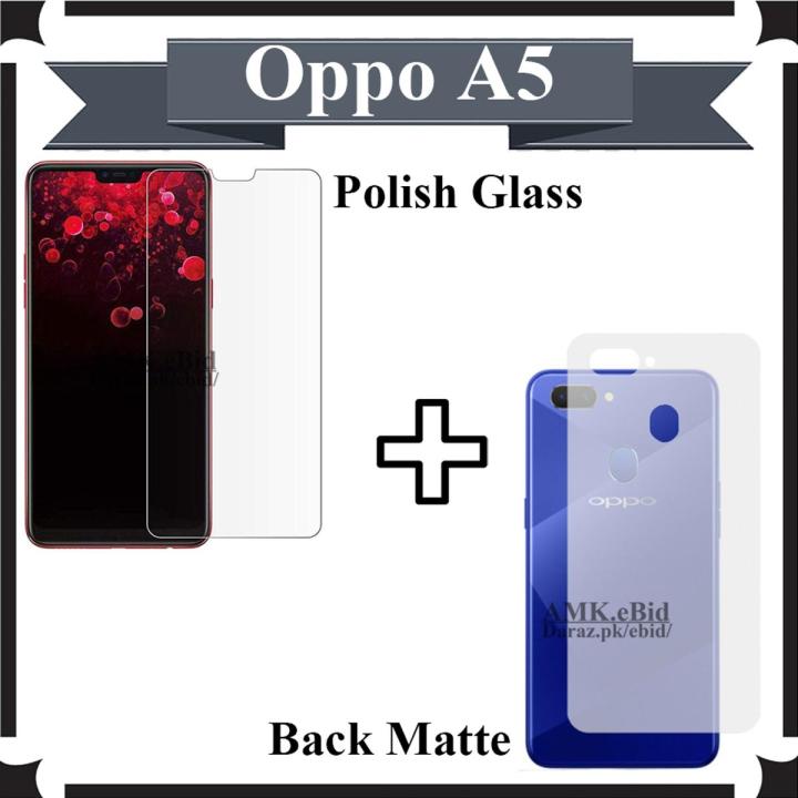 Oppo A5 Tempered Glass Screen Protector Polish Glass + Back Matte Protector Soft Skin Sheet Soft Film Protector For Oppo A5