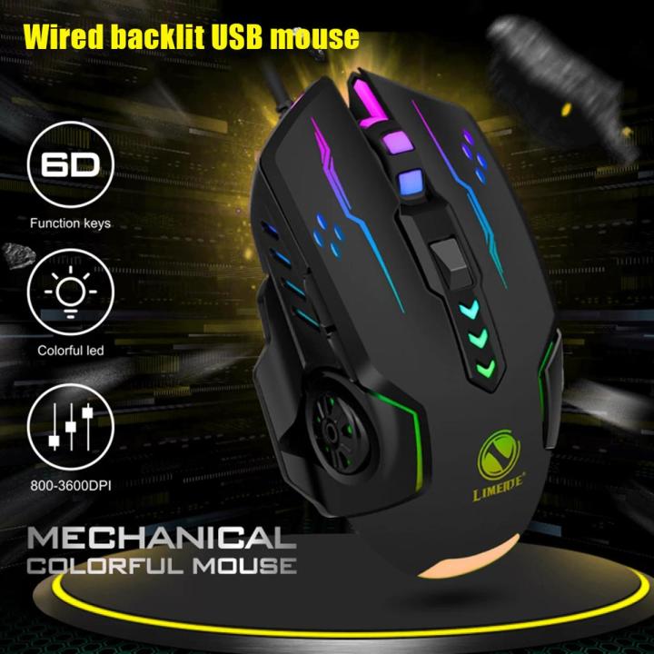Gaming mouse Limeme with 6 Programmable Buttons - 7 light rgb gaming mouse usb wired with side buttons - for pc, laptop, pubg mobile, free fire. minecraft  - Black & White