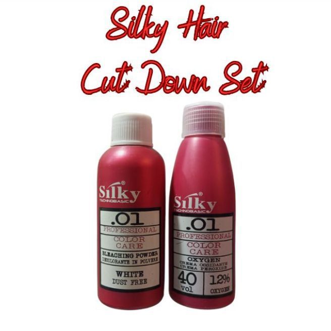 Silky Professional Hair Cut Down Set Professional Color Care Bleaching Powder White Dust Free 50 g + Silky Professional 40 Vol Developer 12% Oxygen 60 Ml e 5.28 fl.oz