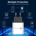 Qualcomm QC 3.0 Fast Charger With Triple USB 3 Port 3A 18W Quick Charge For All Brands / For Samsung / Iphone / HTC / Infinix / Xiaomi / Oppo / Huawei / Nokia / Lenovo - White. 