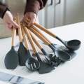 12 Pcs Silicone Cooking Utensils Kitchen Utensil Set Random Colors - Heat Resistant Non-Toxic BPA Wooden Handles Kitchen Gadgets Tools Set for Nonstick Cookware Best Quality. 