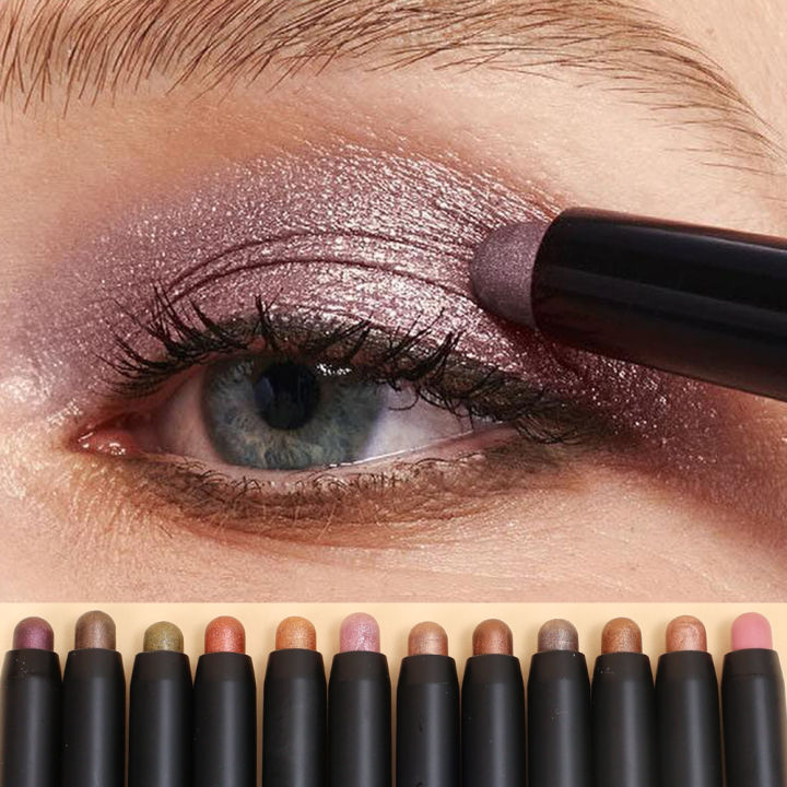 Double-ended Eyeshadow Stick 12 Colors Lasting Glitter Shimmer Eye Shadow Highlighter Pen Waterproof Sparkling Eye Beauty Makeup