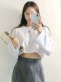 DROP SHOULDER OVERSIZED CROP TEE-WHITE. 