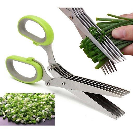 Multifunctional rubber handle stainless steel kitchen vegetable shears 5 blades herb scissors