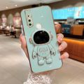 For Vivo V15 Back Cover with Cartoon Astronaut Folding Stand Luxury 6D Plating Frame Shiny Cases Soft Silicone Square Protective Mobile Phone Case. 