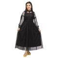 Lace Flower Net Long Maxi Dress for Women and Girls, Lantern Sleeve Voile Princess Dress, Elegant Retro Style. 