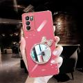 For OPPO A16 Back Cover + Bowknot Makeup Mirror Fashion Shiny Plating Square Bumper Bling Girls Phone Case Soft TPU Silicone Shockproof Back Cover. 