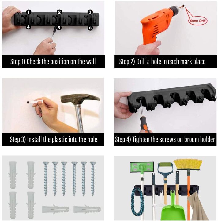 Mop%20And%20Broom%20Holder%20Wall%20Mount%20Heavy%20Duty%20Broom%20Holder%20Wall%20Mounted%20Or%20Tool%20Organizer%20For%20Home%20Garden%20Garage%20And%20Storage%20(5%20Positions%20With%206%20Hooks)%20-%20Image%204
