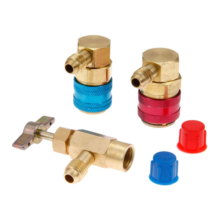 Car Air Conditioning Line Repair Tools R134A High Low Quick Couplers and Can Tap Set for Charging Recovery with R12 R22 Manifold Gauge