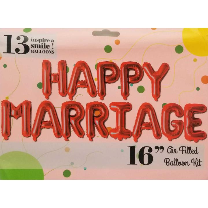 HAPPY MARRIAGE FOIL BALLOONS IN RED COLOR - RED COLOR WORDS FOIL BALLOONS