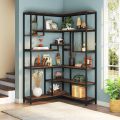 Vintage-Inspired 6-Shelf Corner Bookshelf | Large Modern Corner Bookcase | Living Room Furniture. 