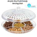 Acrylic Dry Fruit/Candy Serving Dish- Food Grade Candy Tray with 6 Portions- Candy and Sweet Tray with Lid. 