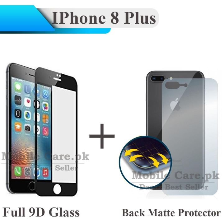 Apple iPhone 8 Plus Full Black 9D|5D|6D|10D|11D|21D Tempered Glass Screen Protector Full Glue Edge To Edge + Back Matte Protector Soft Skin Sheet Soft Film Protection For Apple iPhone 8 Plus