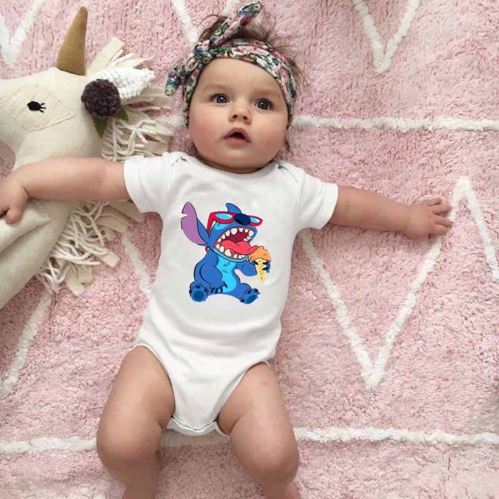 Stitch Baby Rompers Fart Clothes Newborn Short Sleeve Costume Triangle Romper Baby Bodysuit Plain Bag Fart Clothes Newborn Baby Clothes
