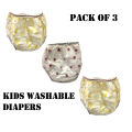Set Of 3 Comfortable Baby Washable Nappies With Inside Towel And Printed Design. 