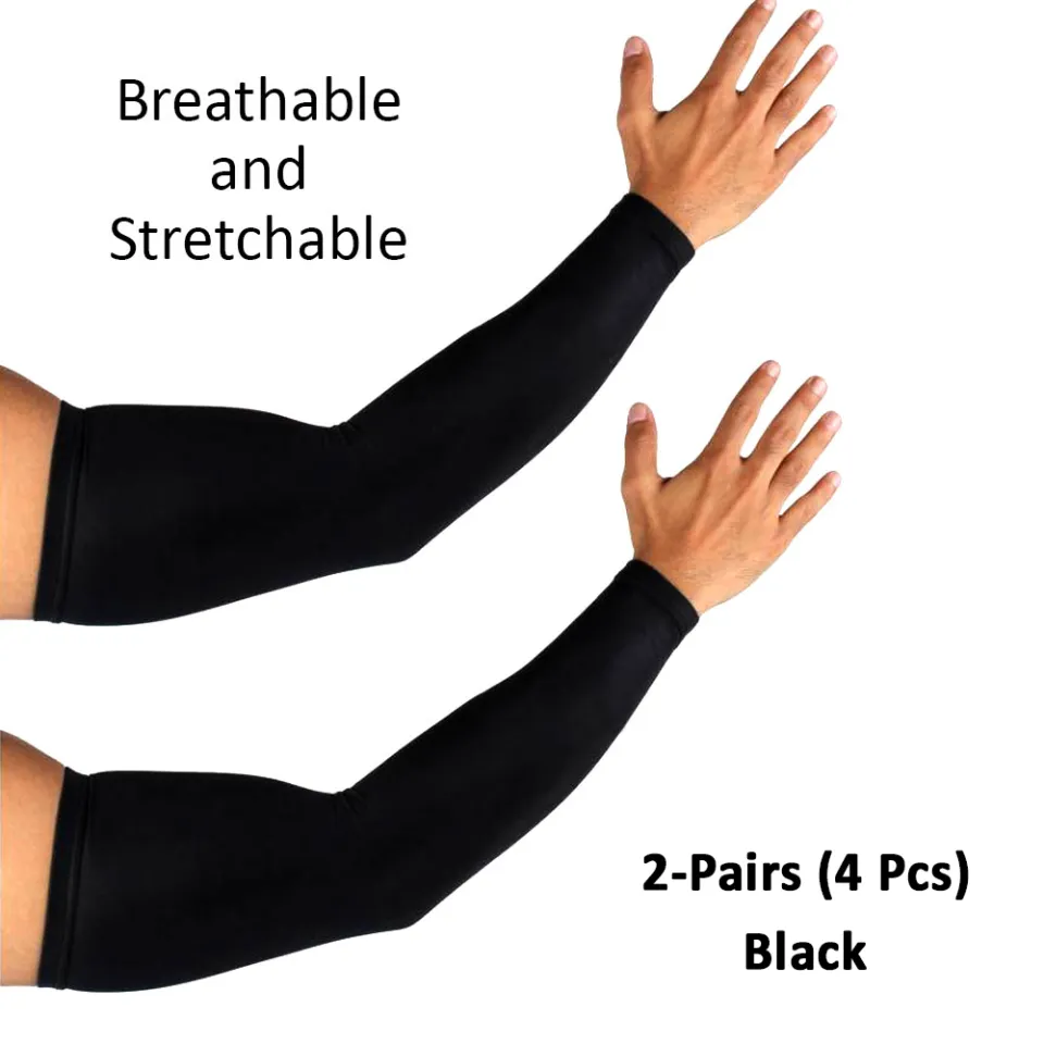 Pairs of Arm Sleeves For Men and Women in Black Free Size Fits