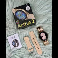 Trendhub Active 2 Smart Watch For Boys - Stylish Round Dial Touchscreen Smart Watch For Girls with Elegant Metal Chain Strap - Fashionable Smartwatch with a Unique Floral Display Design - Available in Gold, Black, and Silver Colors. 