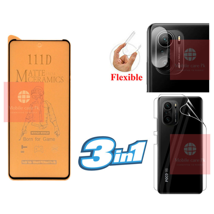 Xiaomi Poco F3 Ceramic Matte Unbreakable Anti-shock Hybrid Film 9D/11D/21D Tempered Fiber Sheet Glass + Back Jelly Protector Clear Soft Protection Film Transparent Hydrogel Film Protector + Back Camera 9H Gorilla Flexible Protector For Xiaomi Poco F3