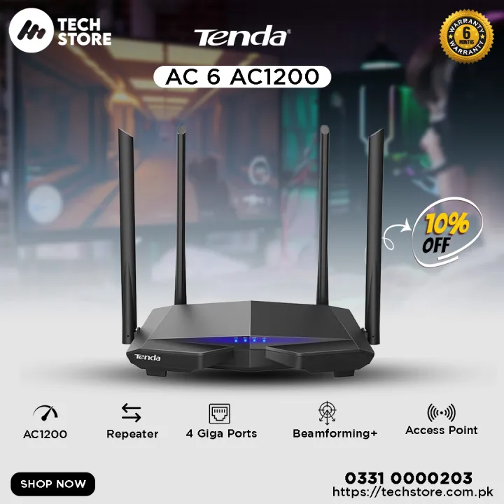 Tenda%20AC6%20AC1200%20Dual-Band%20Smart%20WiFi%20Router%20with%204%20Gigabit%20Ports%20and%20Beamforming+%20for%20Home%20and%20Office%20-%20Latest%20Model%20%7C%20Branded%20%20-%20Image%202