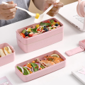 Lunch Box - Lunch Box for School Japnese Wheat Straw - 2 Layer Bento Box Lunch Box for Office Lunch Box Lunchbox Japnese Wheat Straw Lunch box with Spoon and fork Lunch Box Imported LunchBox 2 Layer Hot and Cool. 
